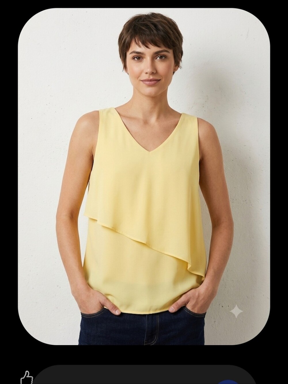Sleeveless Layered V-Neck Blouse in Light Yellow  by Suzy Sheir